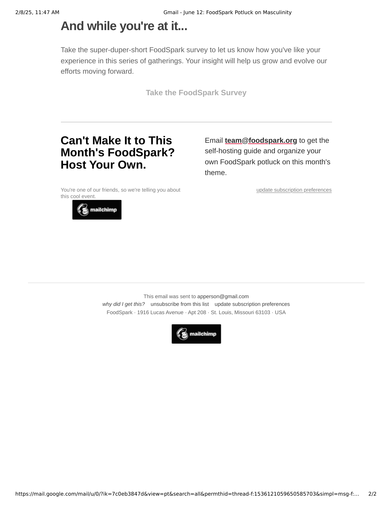 FoodSpark confirmation email, page 2