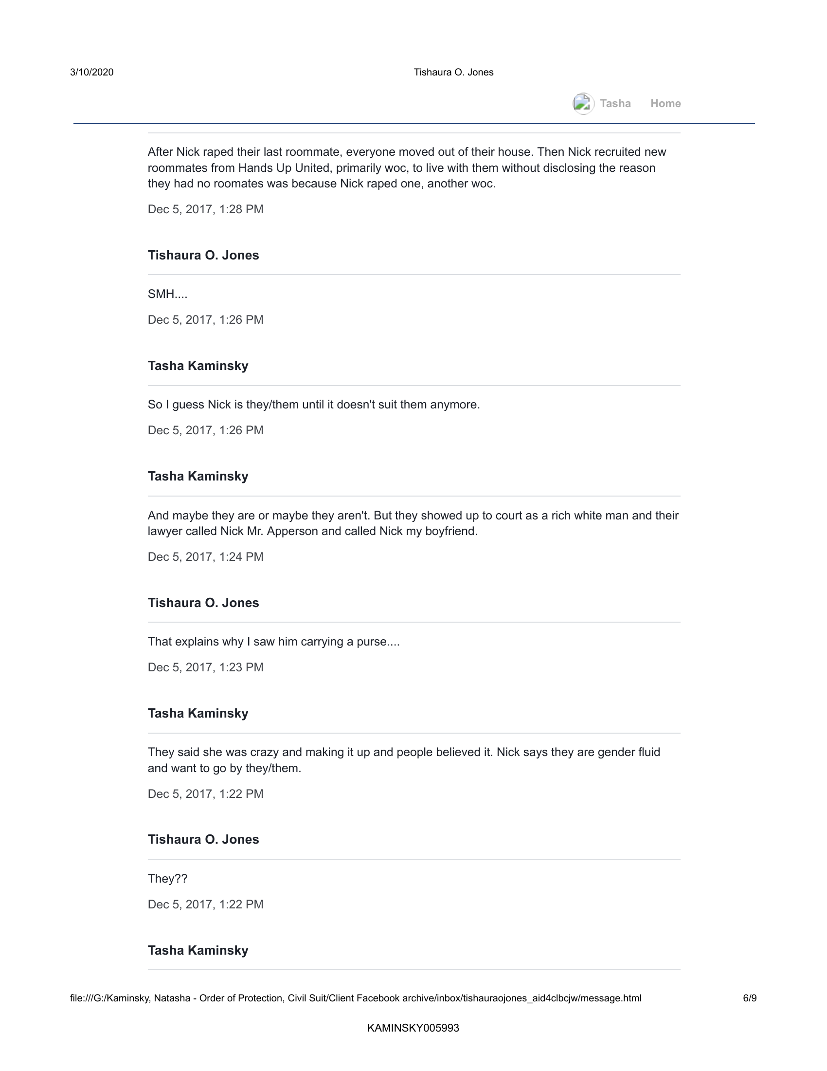 Page 6 of 9: Tasha Kaminsky and Tishaura O. Jones Facebook messages
