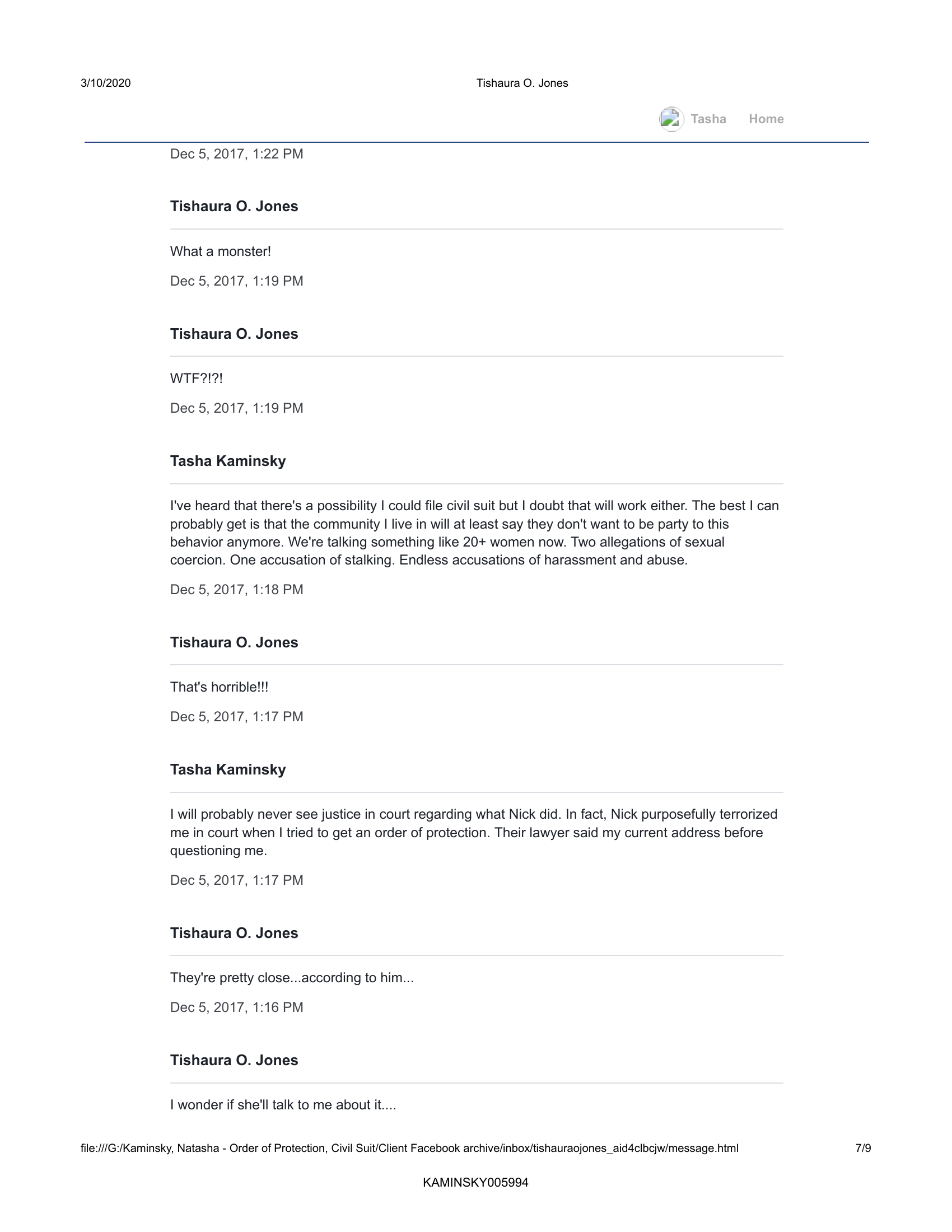 Page 7 of 9: Tasha Kaminsky and Tishaura O. Jones Facebook messages