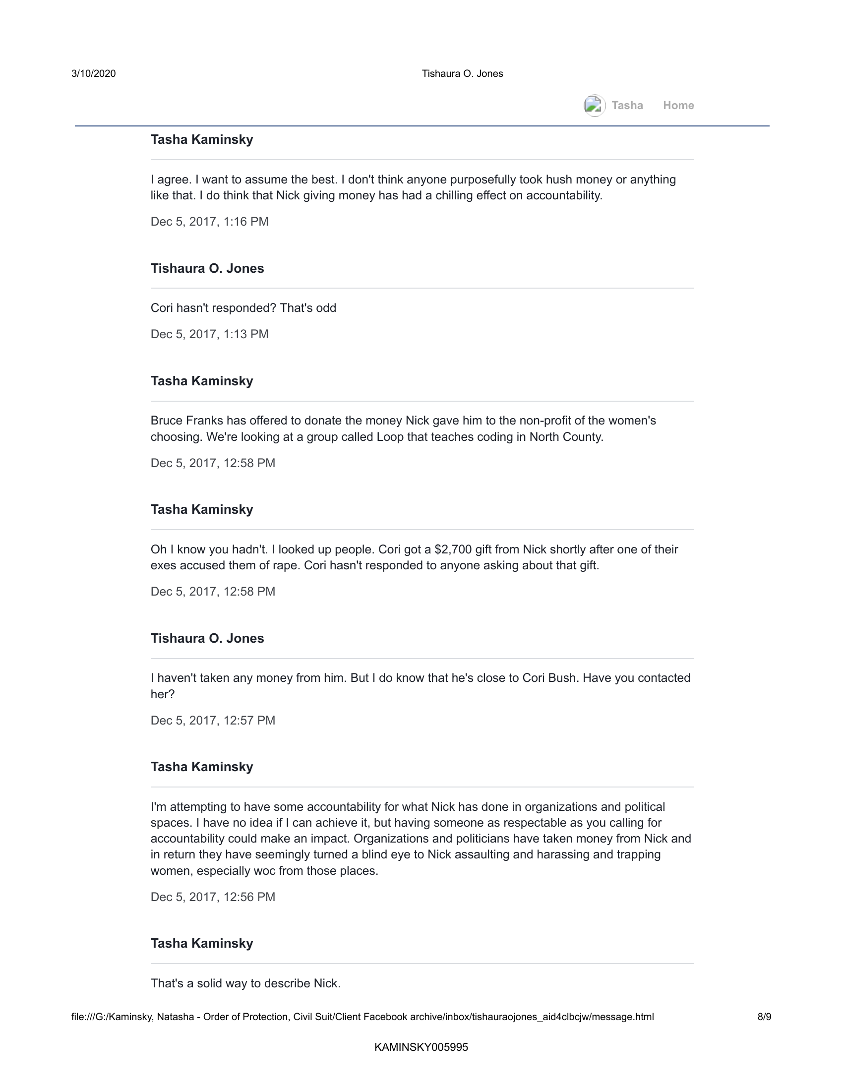 Page 8 of 9: Tasha Kaminsky and Tishaura O. Jones Facebook messages