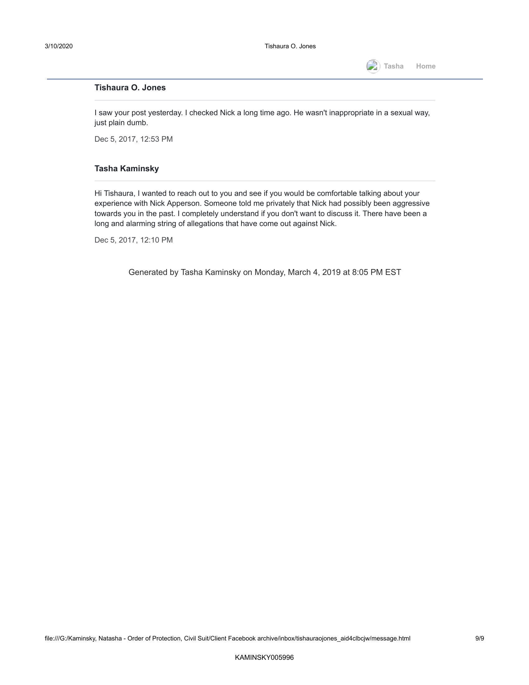 Page 9 of 9: Tasha Kaminsky and Tishaura O. Jones Facebook messages