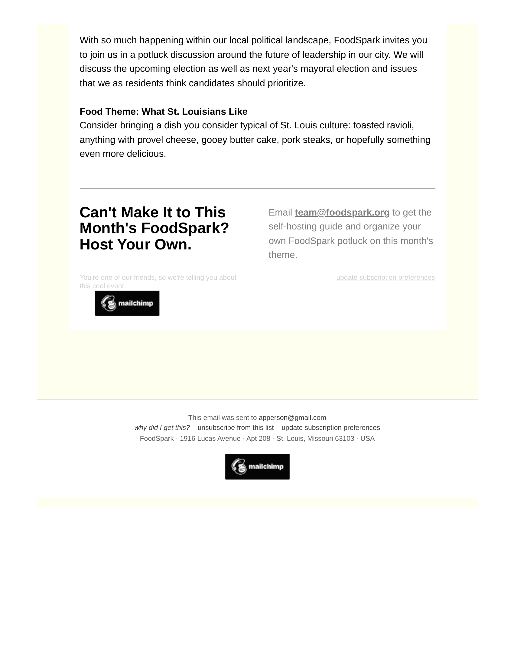 FoodSpark email confirming July 10, 2016 potluck at Nebula Coworking, page 2